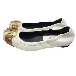 DONALD PLINER White Napa Vachetta Italian Leather embellished ballet flats 7.5 G